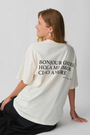 White Women Gina Tricot Oversized Print T Shirts | 18SYWCQDM