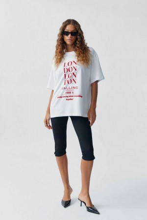 White Women Gina Tricot Oversized Print T Shirts | 08WRNIXSO