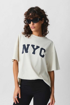 White Women Gina Tricot Oversized Printed T Shirts | 98SQVEZCI