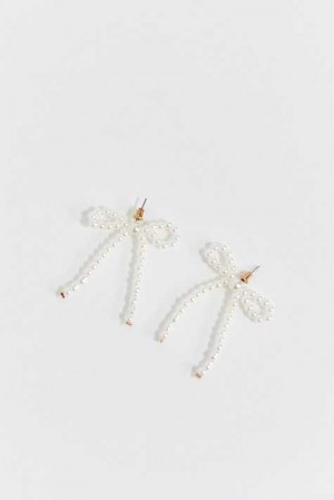 White Women Gina Tricot Pearl Bow Earrings | 18BJLURDW