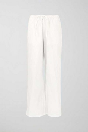 White Women Gina Tricot Petite Linen Blend Trousers | 19QAHUCTR