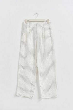 White Women Gina Tricot Petite Linen Trousers | 98FQMOPGU