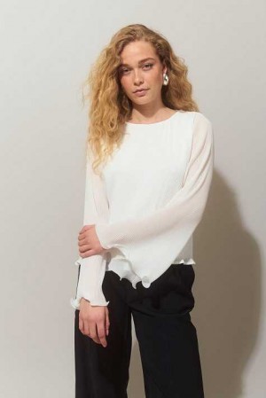 White Women Gina Tricot Pleated Blouse | 92EVYDLCJ