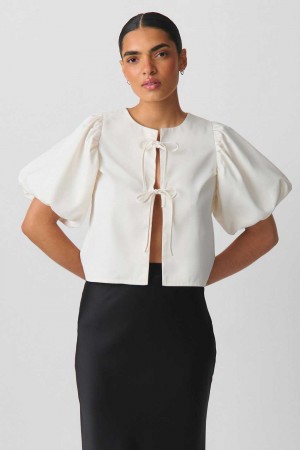 White Women Gina Tricot Puff Sleeve Blouse | 61IQOMBKE