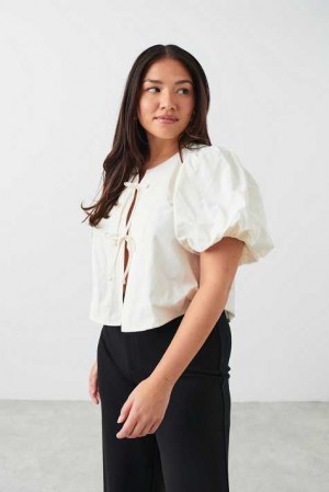 White Women Gina Tricot Puff Sleeve Blouse | 17GXNHLDR