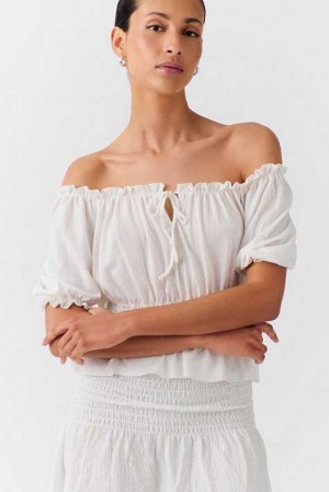 White Women Gina Tricot Puff Sleeve Blouse | 13JKBNYPC