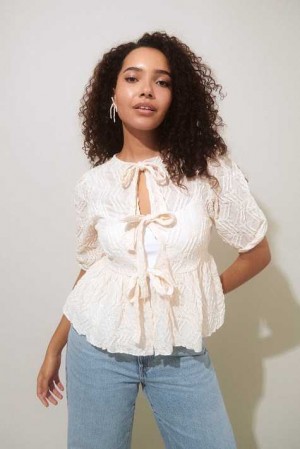 White Women Gina Tricot Puff Sleeve Blouse | 91JWOXDYM