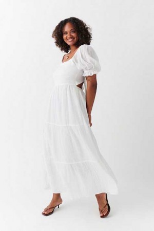 White Women Gina Tricot Puff Sleeve Dress | 76ROUQMHI