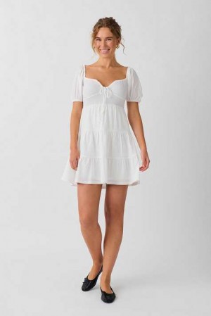 White Women Gina Tricot Puff Sleeve Mini Dress | 14TFIXNUG