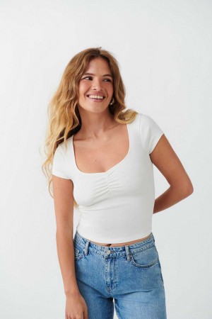 White Women Gina Tricot Scrunch Detail Top | 09SDBPYFK