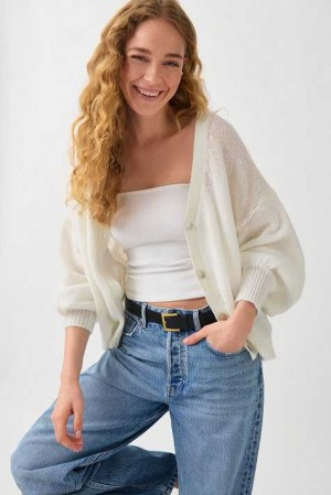 White Women Gina Tricot Sheer Knitted Cardigan | 46USYCITW