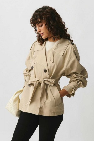 White Women Gina Tricot Short Belted Trench Coat | 95GLPVUHC