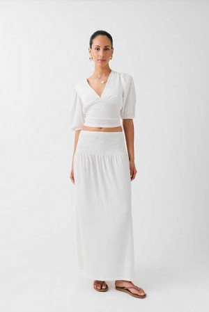 White Women Gina Tricot Smock Maxi Skirts | 97OQFWCMA