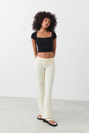 White Women Gina Tricot Soft Touch Folded Trousers | 60HLRNWXG