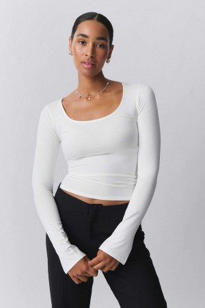 White Women Gina Tricot Soft Touch Jersey Tops | 43POGULBA