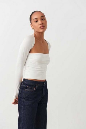 White Women Gina Tricot Soft Touch Square Neck Tops | 90OXFETSZ