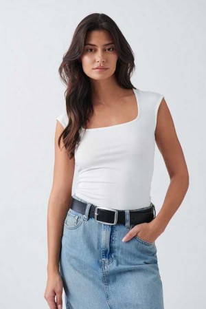 White Women Gina Tricot Soft Touch Tight Top | 93PQCVMNB