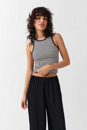 White Women Gina Tricot Striped Soft Tank Top | 10HSYIDGB