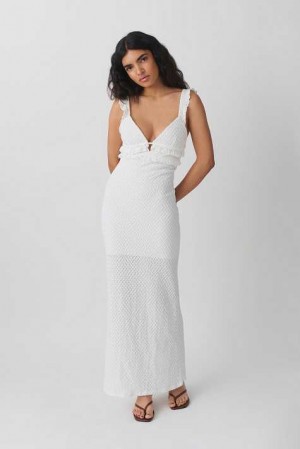 White Women Gina Tricot Structure Maxi Dress | 80EFNVJHY