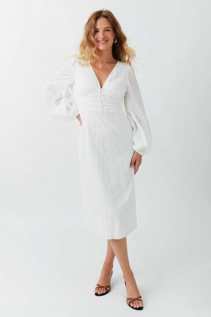 White Women Gina Tricot Structure Midi Dress | 08QGHWCBP