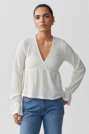 White Women Gina Tricot Textured Top | 01XFVLKTO