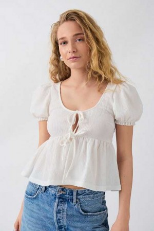 White Women Gina Tricot Tie Front Blouse | 75KUFSOTG