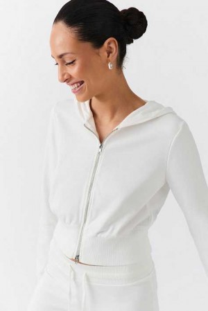 White Women Gina Tricot Zip Hoodie | 06KSHLJIU