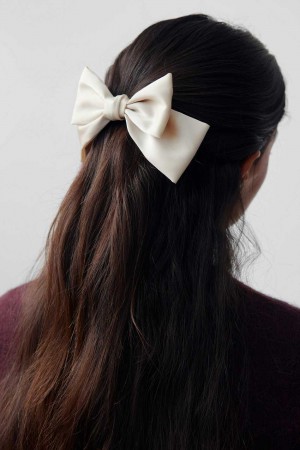 White Young Gina Tricot Satin Bow Hair Clips | 54LATONWZ