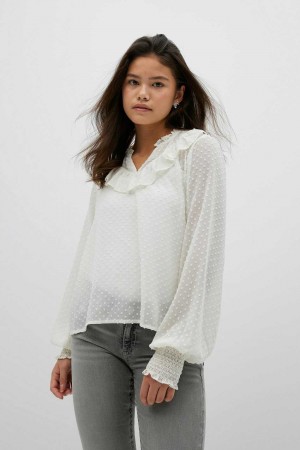 White Young Gina Tricot Y Flounce Blouse | 19EUPYTDO