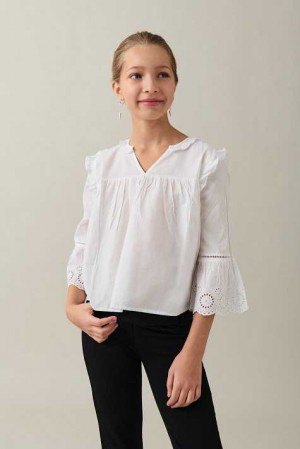 White Young Gina Tricot Y Frill Sleeve Blouse | 16ERZAUHK