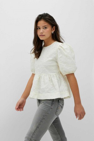 White Young Gina Tricot Y Puff Sleeve T Shirts | 20ZVAWFSH