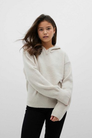 White Young Gina Tricot Y Soft Knitted Hoodie | 45JNCBARD