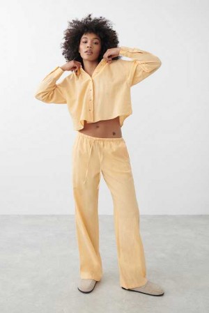 Yellow Women Gina Tricot Linen Blend Trousers | 40NGRWYOK