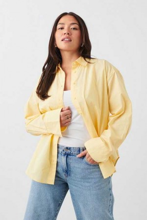 Yellow Women Gina Tricot Poplin Shirts | 07QMETGDL