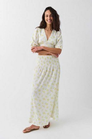 Yellow Women Gina Tricot Smock Maxi Skirts | 21FJZBKQO