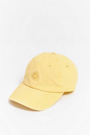 Yellow Women Gina Tricot Washed Cotton Cap | 69MWHJULY